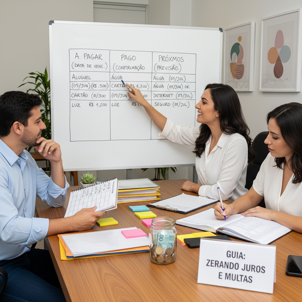 Exemplo de tabela manual para controle de contas a pagar com três colunas