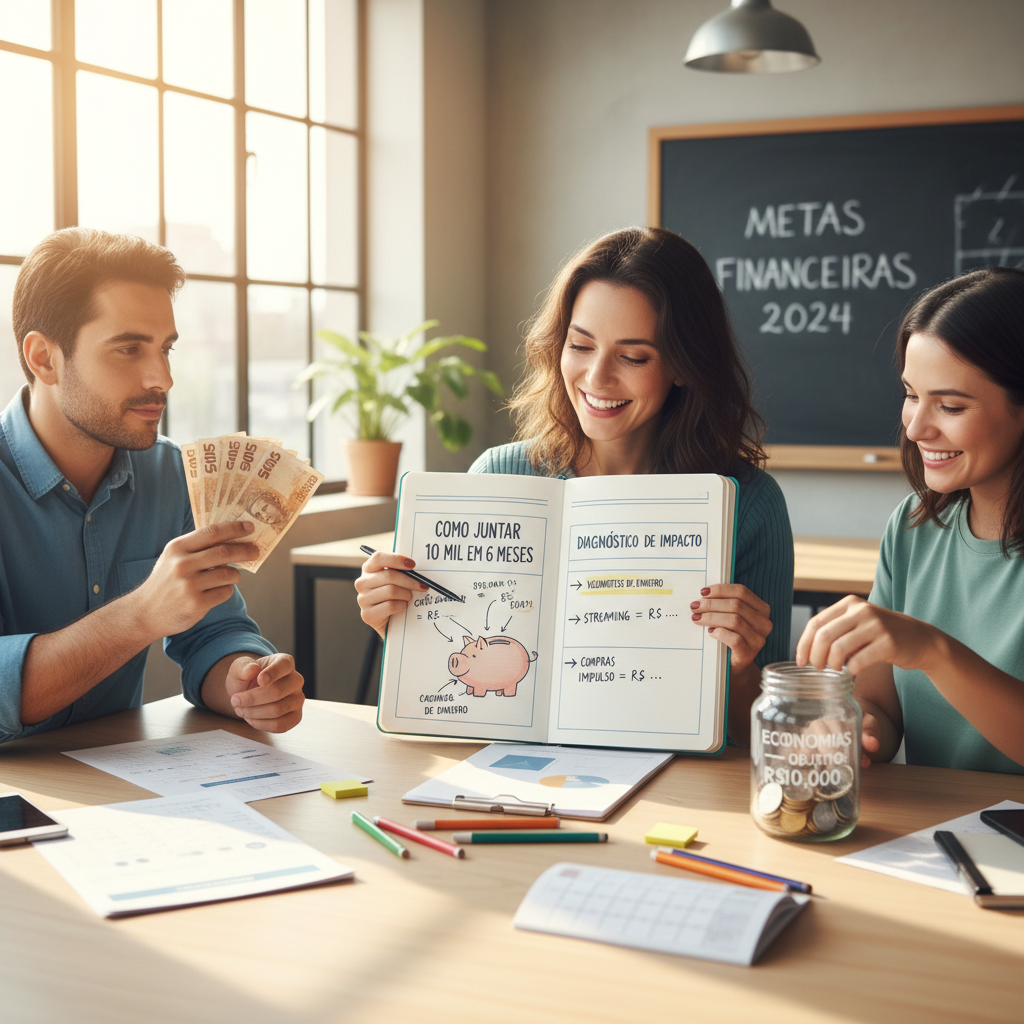 Lupa sobre notas de dinheiro simbolizando a identificação de gastos invisíveis para quem busca como juntar 10 mil em 6 meses