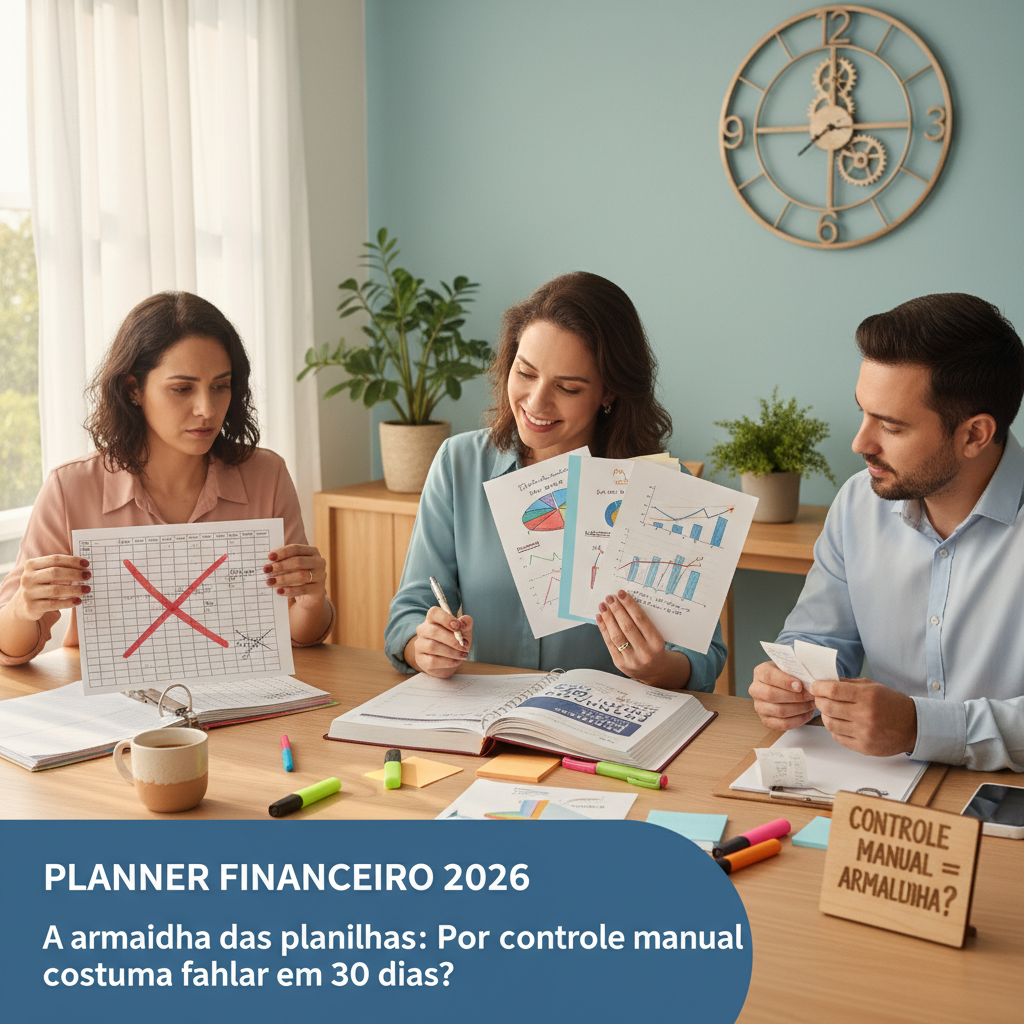 Pessoa frustrada com planilha de controle financeiro manual no computador