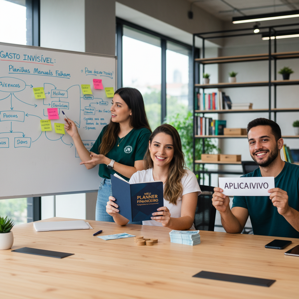 Pessoa frustrada com planilha financeira complexa evidenciando gastos invisíveis