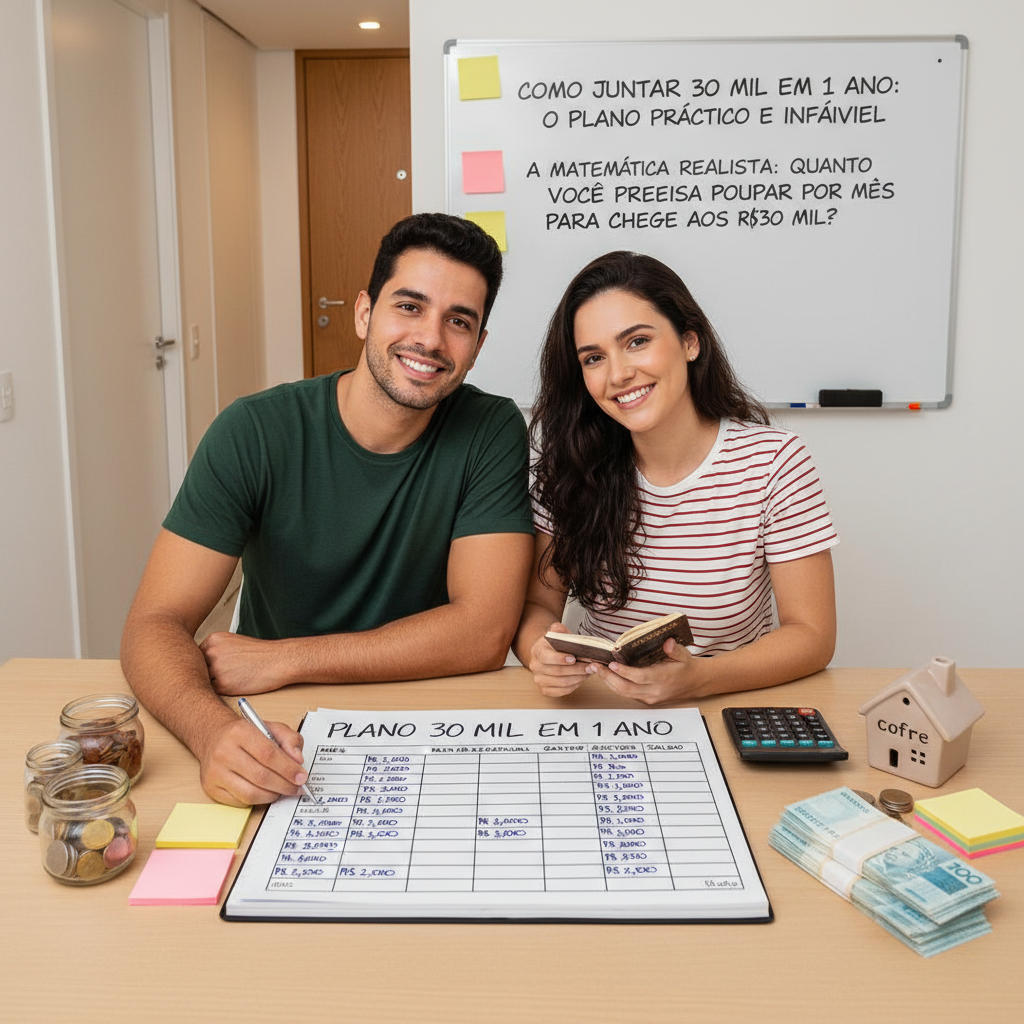 Cálculo matemático para como juntar 30 mil em 1 ano com aportes mensais