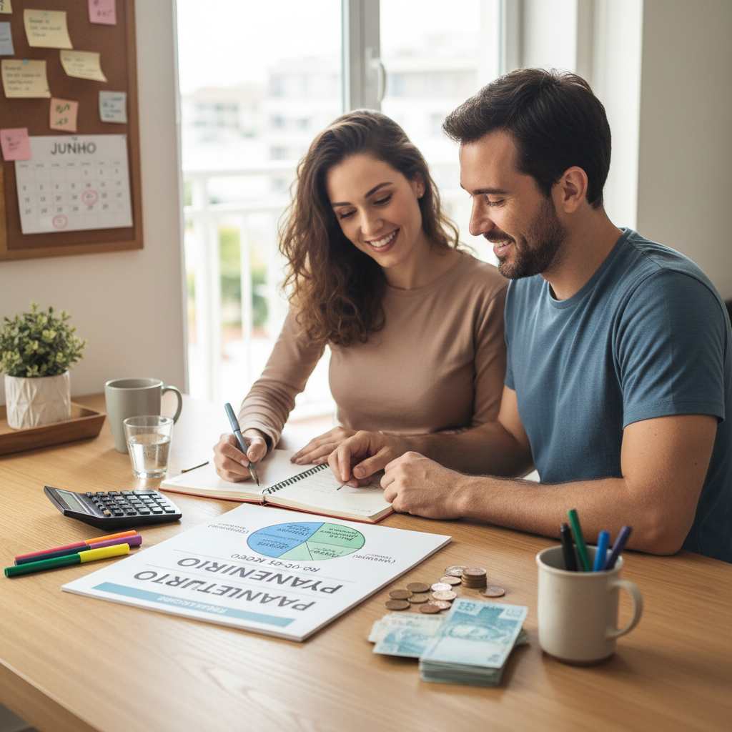 Infográfico da regra 50-30-20 dividindo o orçamento em necessidades, desejos e investimentos