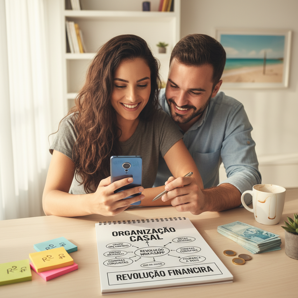 Tela de celular mostrando o ZapGastos facilitando a organização financeira casal via WhatsApp
