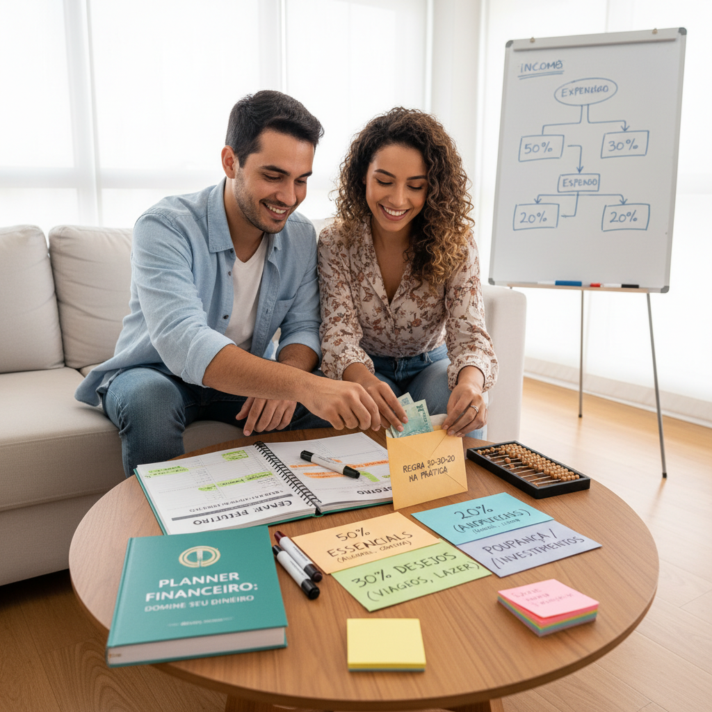 Gráfico da regra 50-30-20 para planejamento e controle de gastos mensal