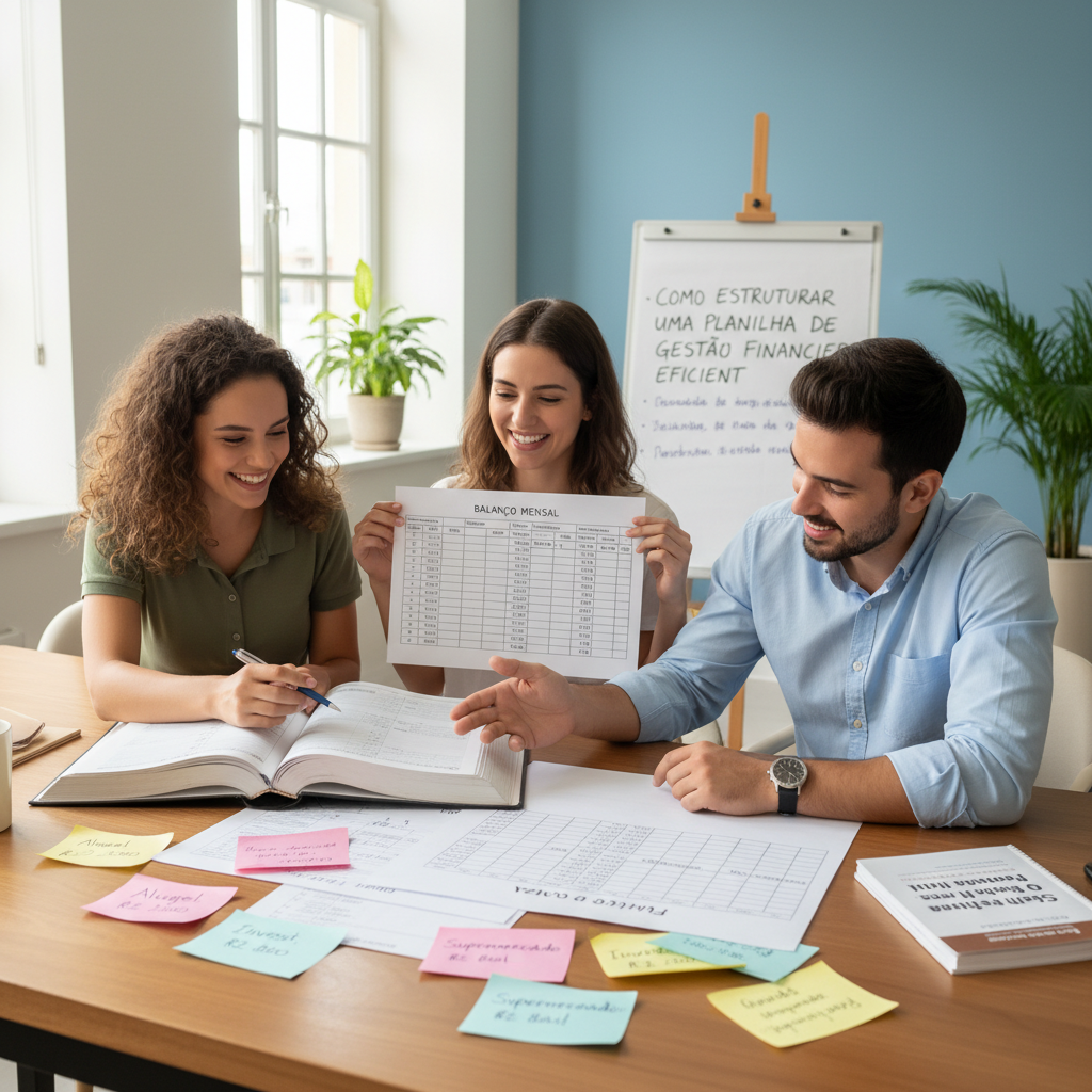 Gestão Financeira Planilha: Evite os 4 Erros que Destroem sua Gestão e Tenha Controle Total Sobre Suas Finanças Estrutura de gestão financeira planilha com colunas organizadas de receitas e despesas categorizadas