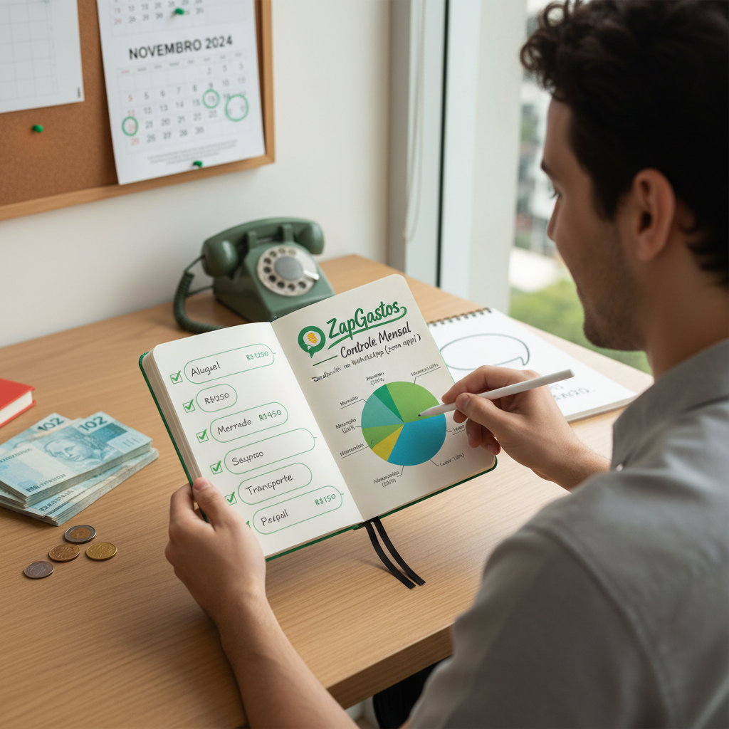Interface do ZapGastos no WhatsApp facilitando o uso do app para gastos mensais