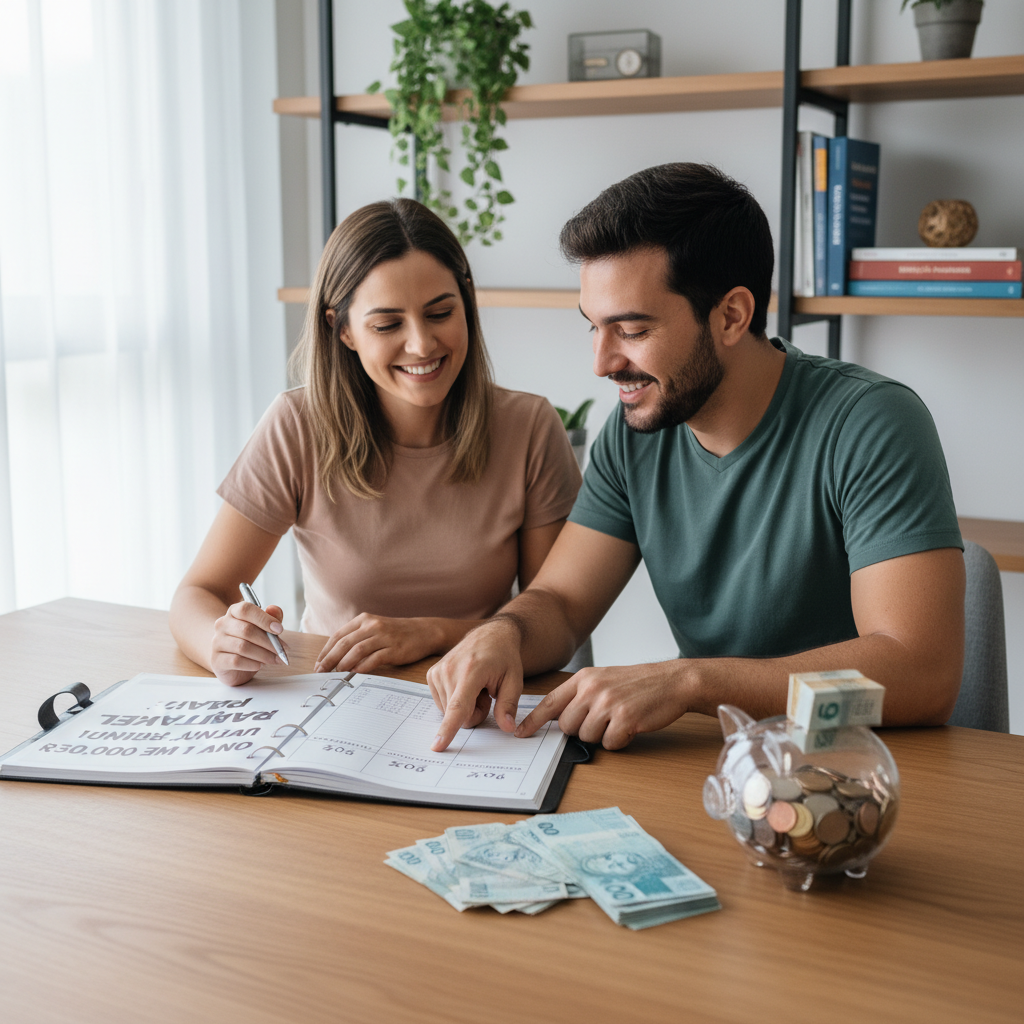 Gráfico da regra 50-30-20 aplicada para economizar 30 mil reais