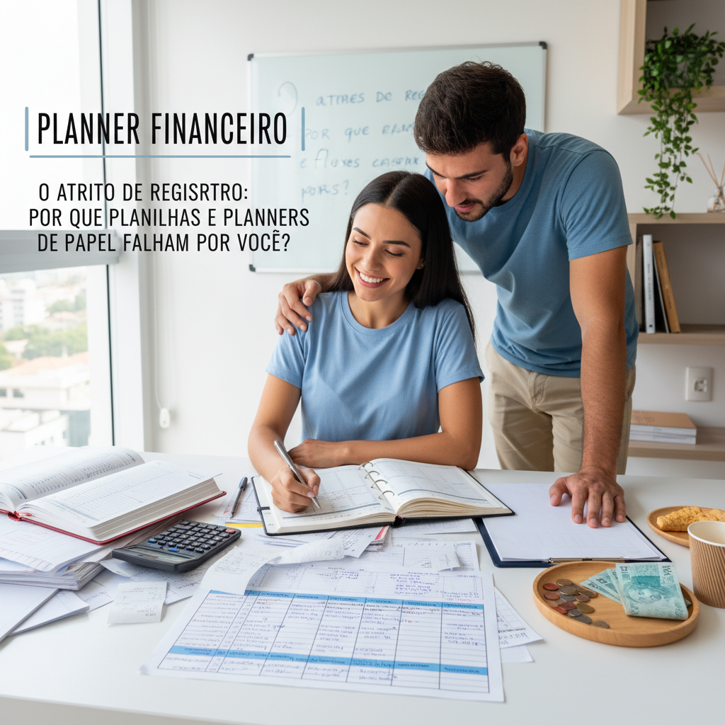 Pessoa frustrada tentando preencher planilha de controle de gastos no computador