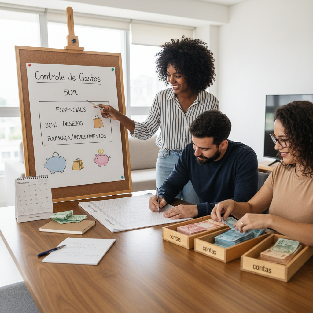 Infográfico do Método 50-30-20 para organizar o controle das contas