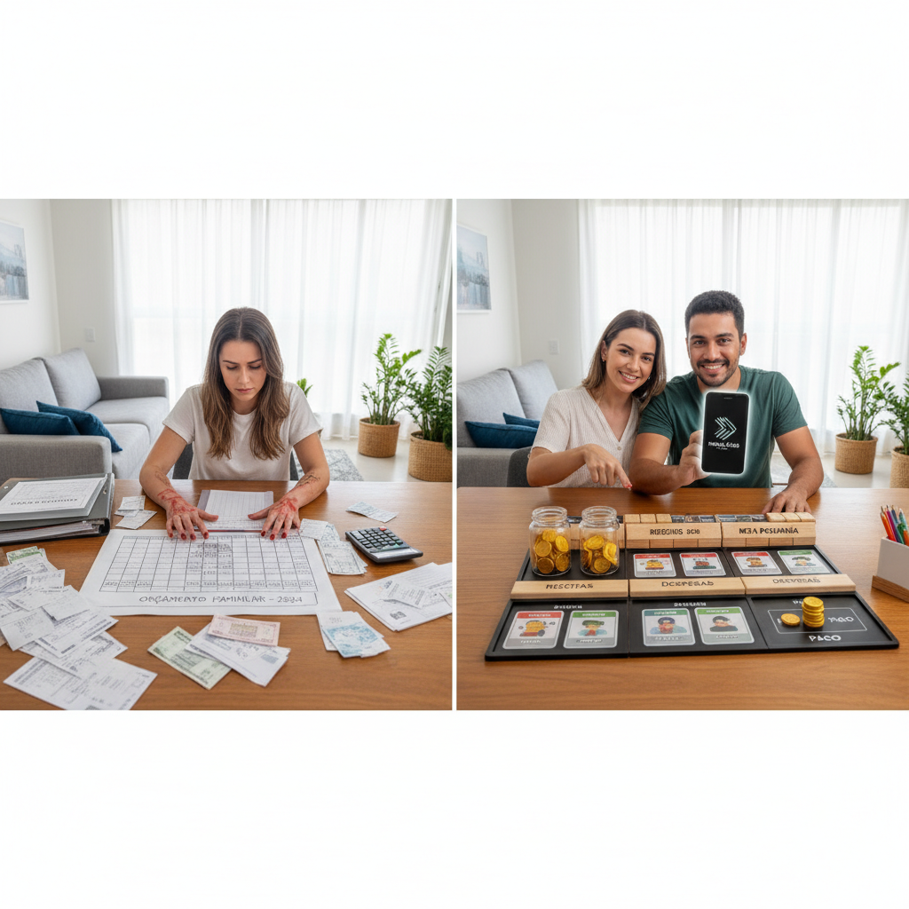 Controle de Contas Pessoal: 3 Passos Definitivos para a Liberdade Financeira Comparação entre caderno antigo e interface moderna de controle de contas pessoal