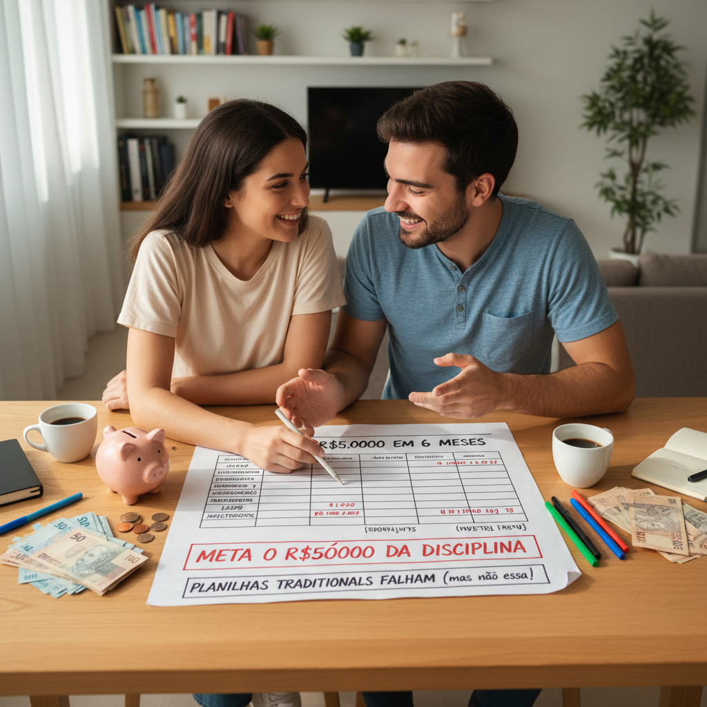 Pessoa frustrada tentando usar planilhas tradicionais para controle financeiro e falhando na disciplina