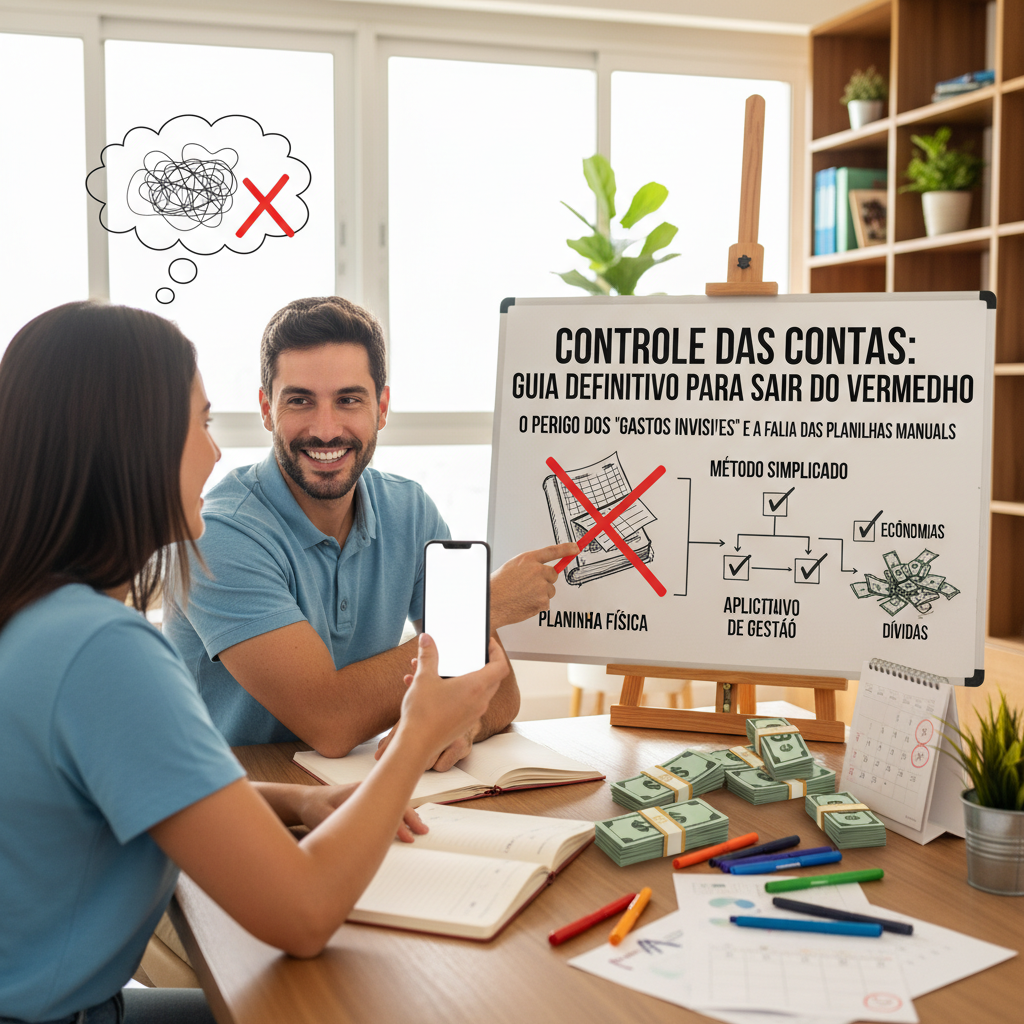 Ilustração sobre gastos invisíveis e a dificuldade de manter um controle das contas manual