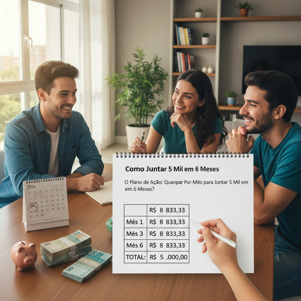 Plano de ação detalhado sobre como juntar 5 mil em 6 meses com metas mensais e diárias