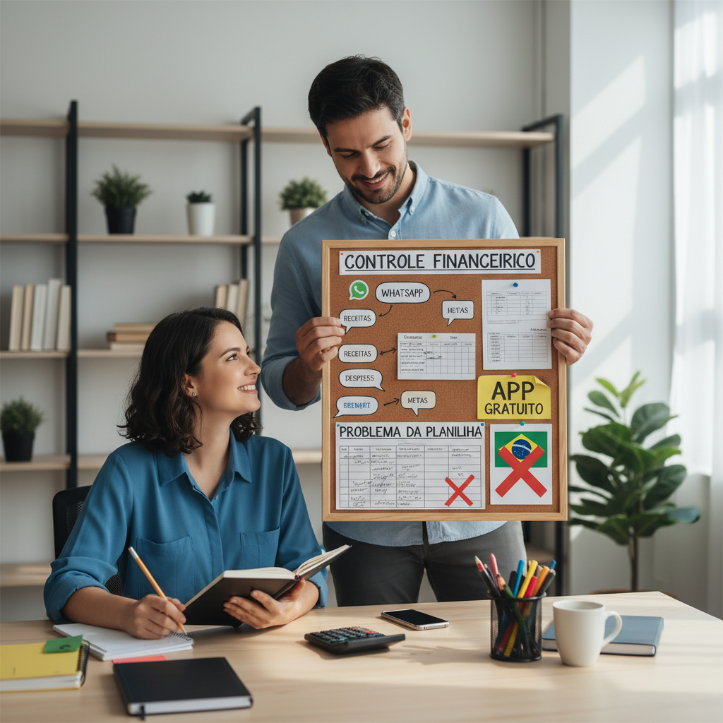 Pessoa frustrada tentando fazer controle de gastos no Excel com muitas notas fiscais