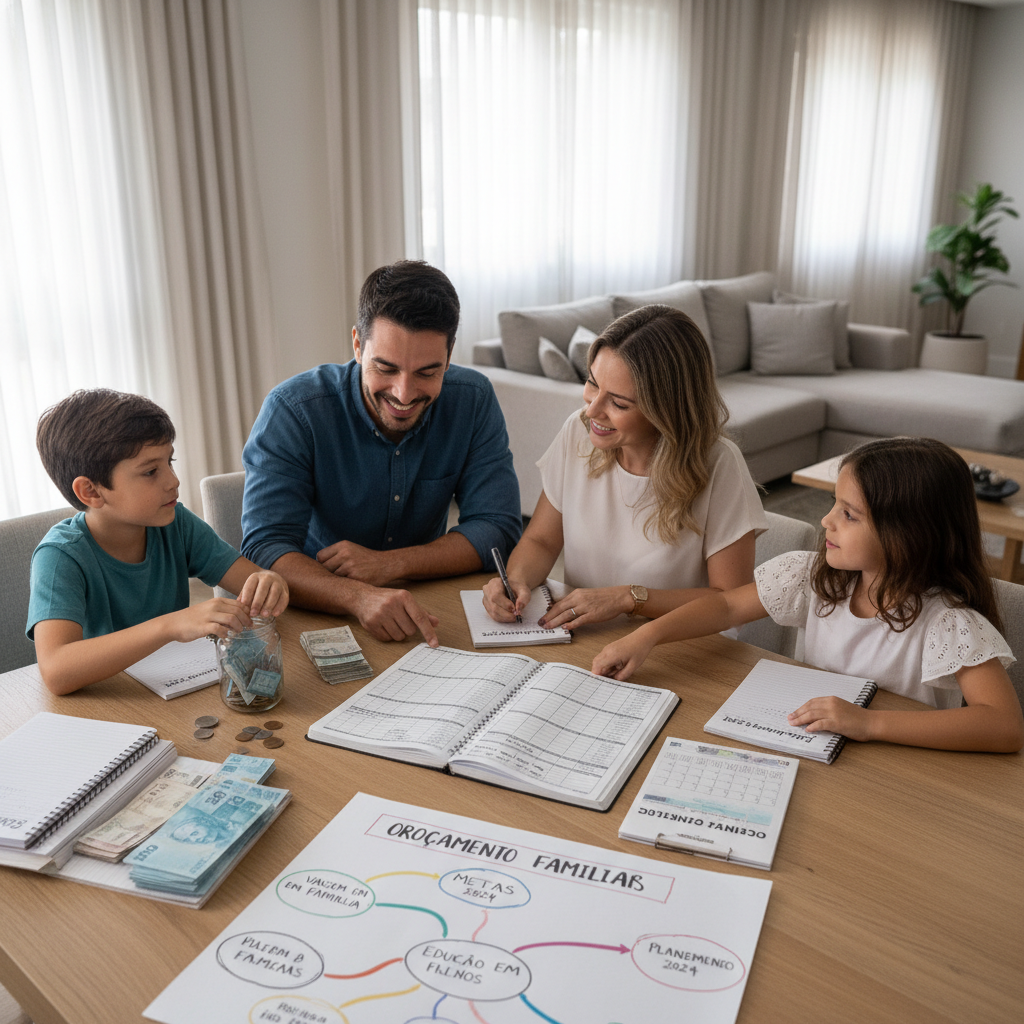 Casal conversando sobre organização financeira familiar de forma colaborativa