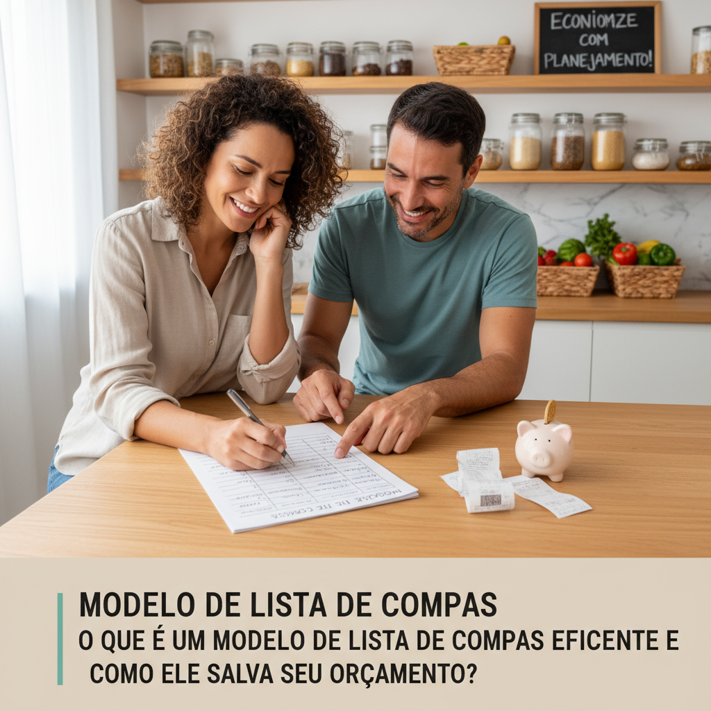 Pessoa organizando modelo de lista de compras para economizar no supermercado