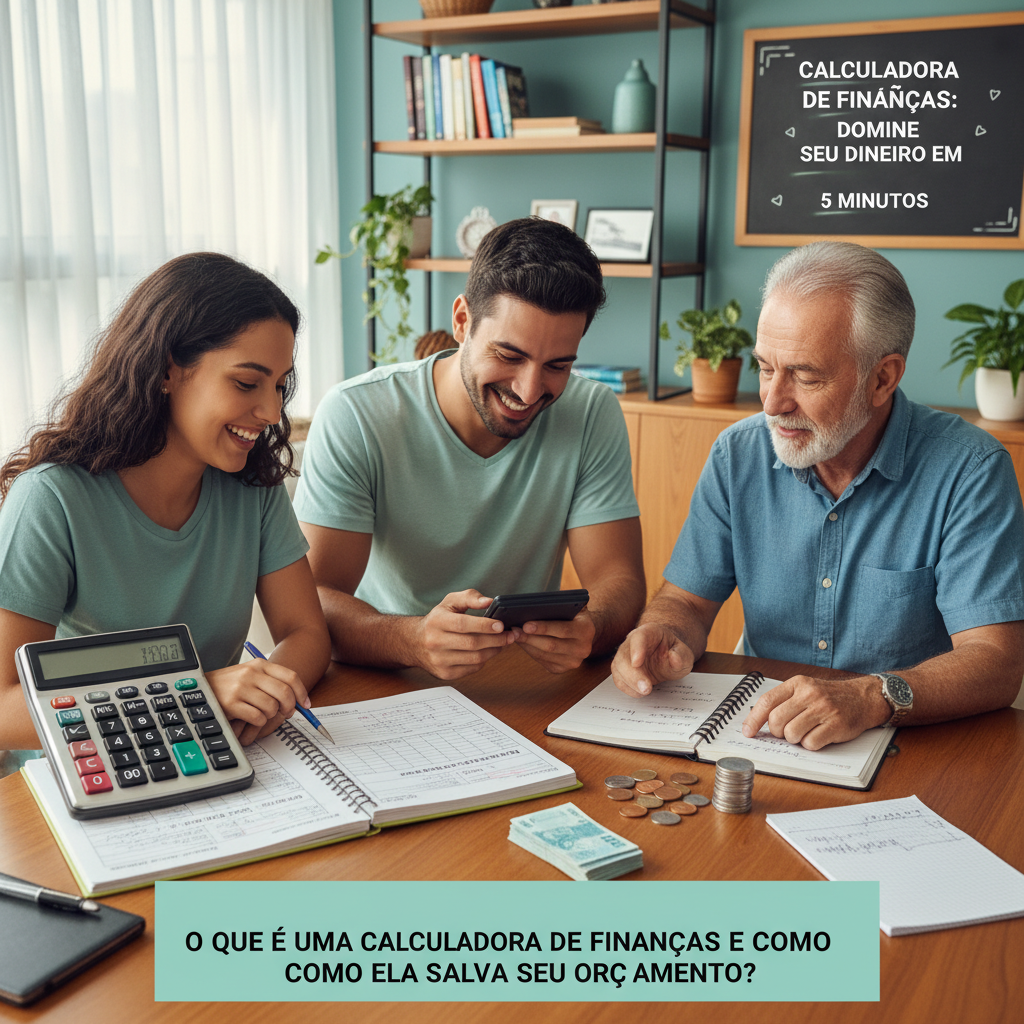 Pessoa utilizando calculadora de finanças para organizar orçamento pessoal