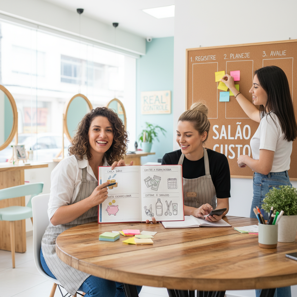 Infográfico com os 3 pilares da gestão financeira para salão de beleza