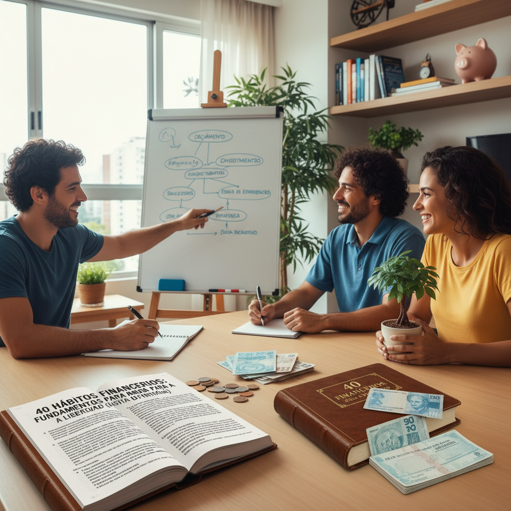 Pessoa organizando finanças com foco em 40 hábitos financeiros e liberdade