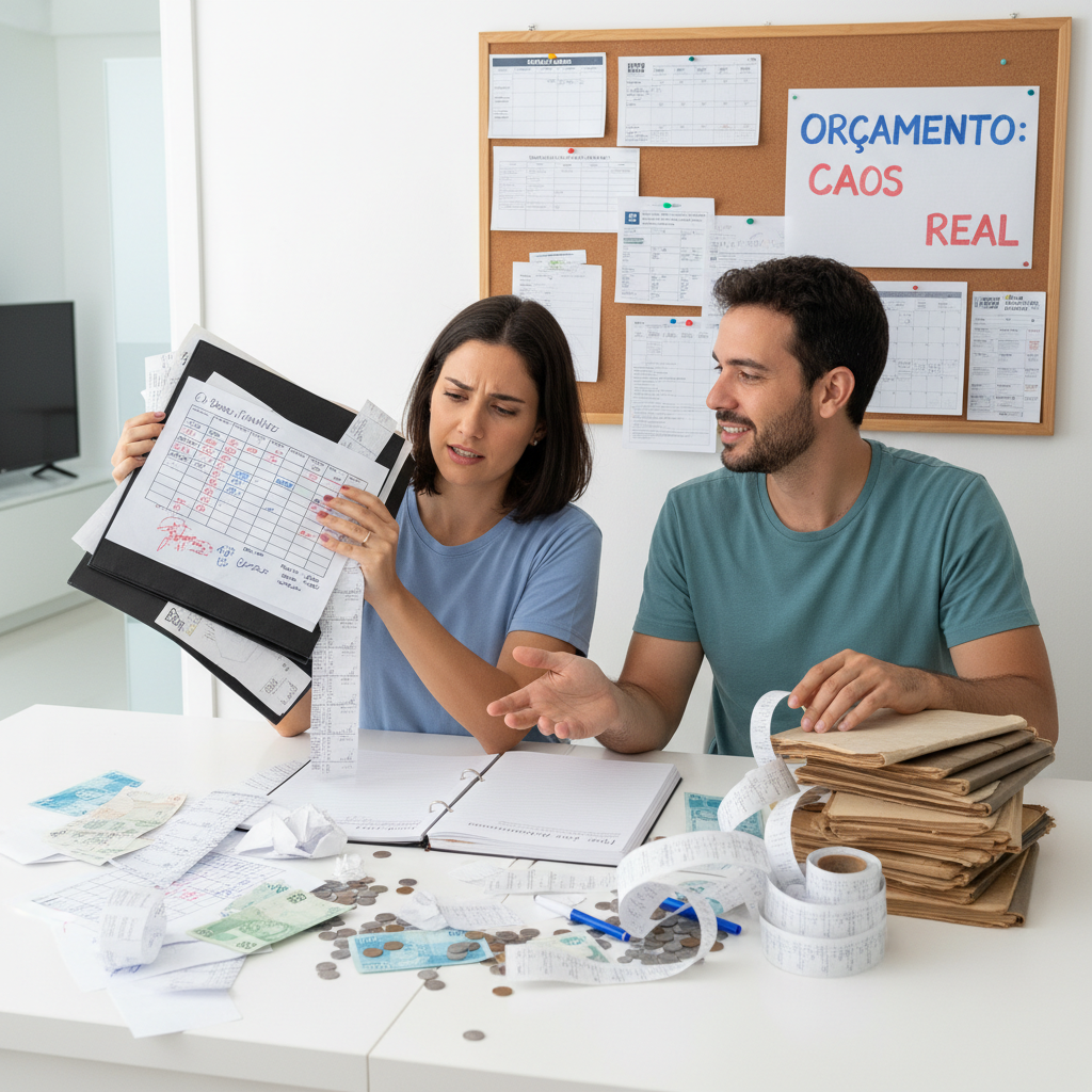 Pessoa cansada tentando preencher uma planilha de organização financeira casal no computador