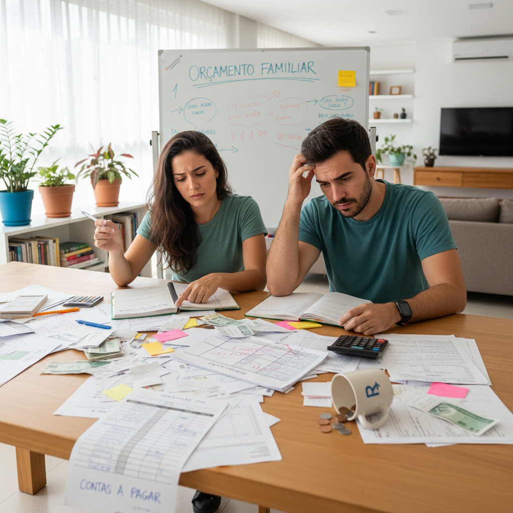 Pessoa frustrada tentando fazer controle de gastos no Excel em um computador