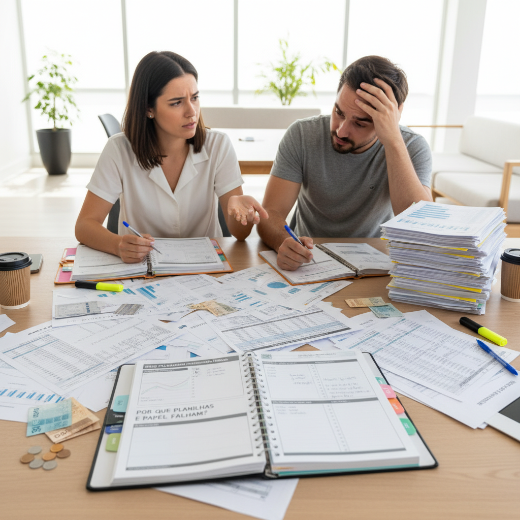 Pessoa frustrada com planilha de controle de gastos no Excel