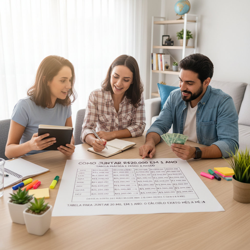 Tabela para juntar 20 mil em 1 ano com aportes mensais detalhados