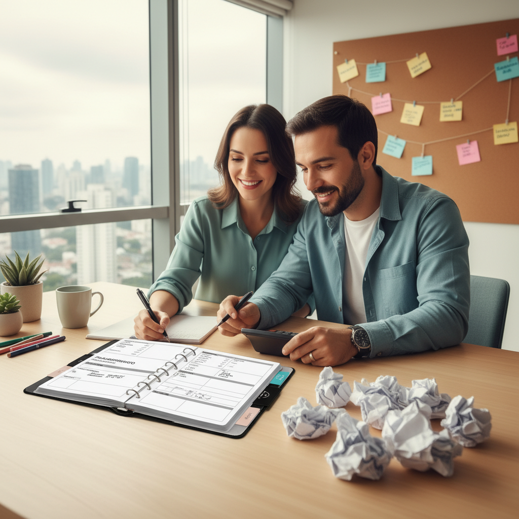 Pessoa tentando anotar gastos no papel e demonstrando dificuldade com a disciplina do registro manual