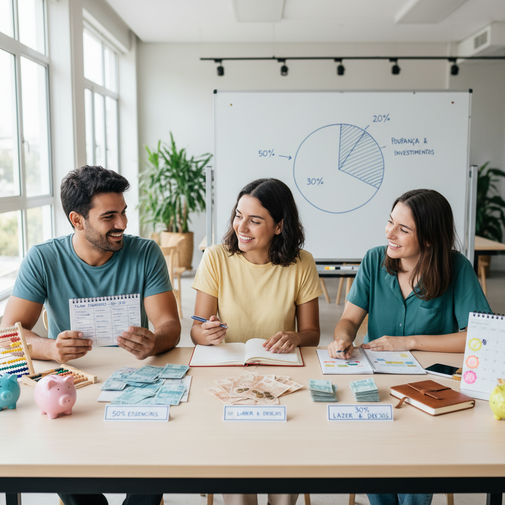 Gráfico circular demonstrando a divisão de gestão do dinheiro no método 50-30-20