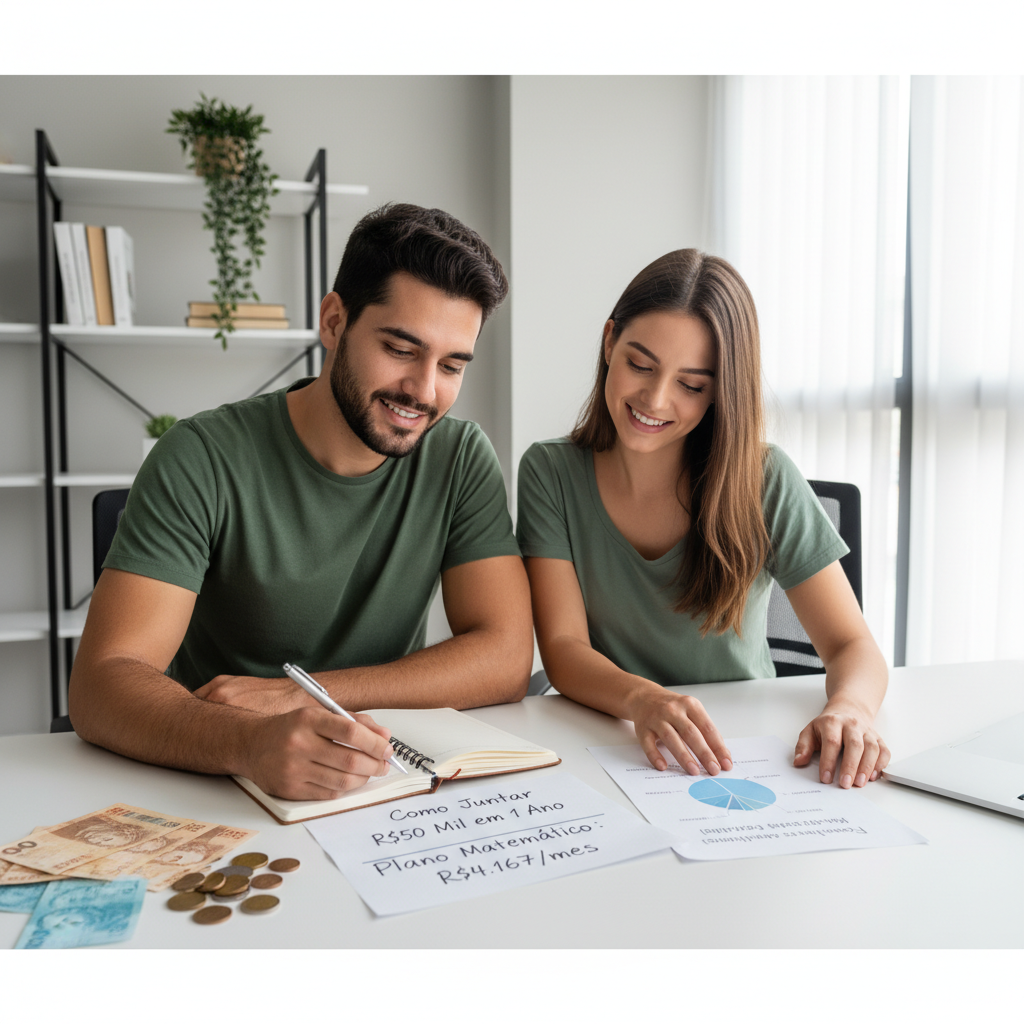 Planilha de cálculos sobre como juntar 50 mil em 1 ano com aportes mensais