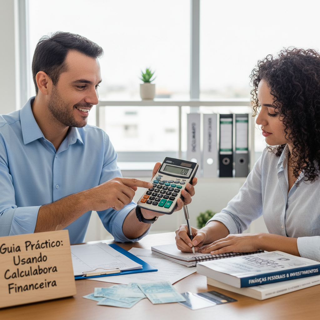 Homem utilizando calculadora financeira para planejar investimentos e entender como usar a ferramenta
