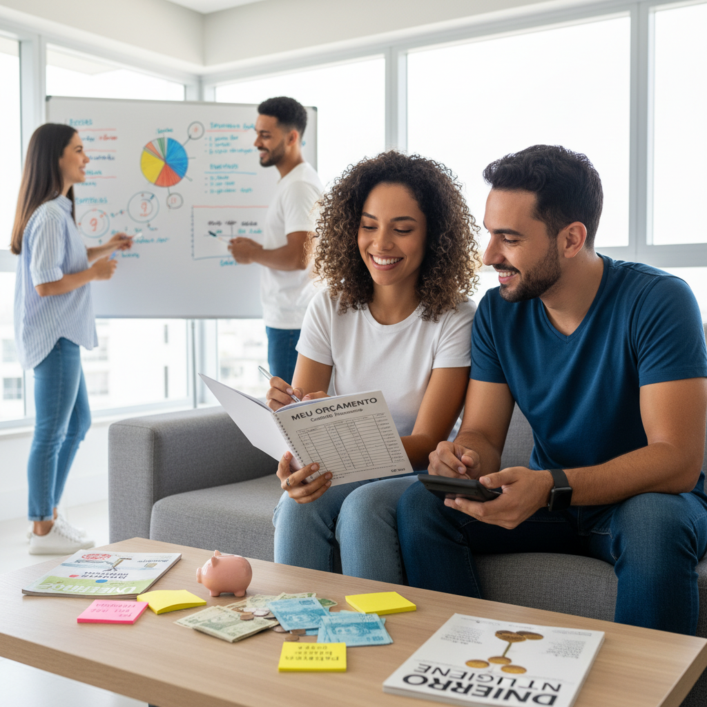 Pessoa utilizando aplicativo de controle financeiro gratuito no celular para organizar orçamento pessoal