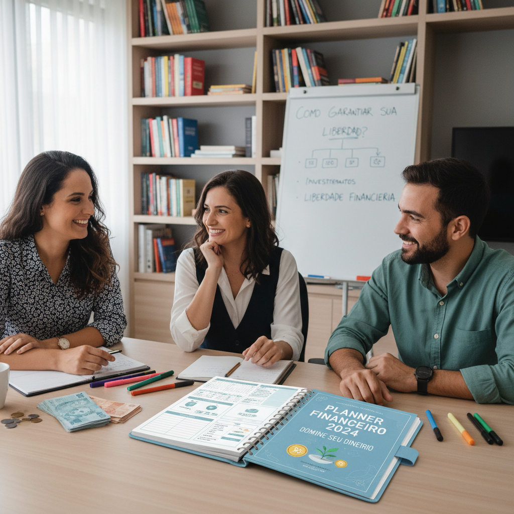 Homem visualizando planner financeiro gratuito no celular para alcançar liberdade financeira
