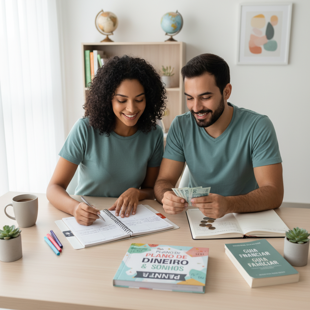Homem analisando um planner financeiro pdf grátis para organizar despesas mensais