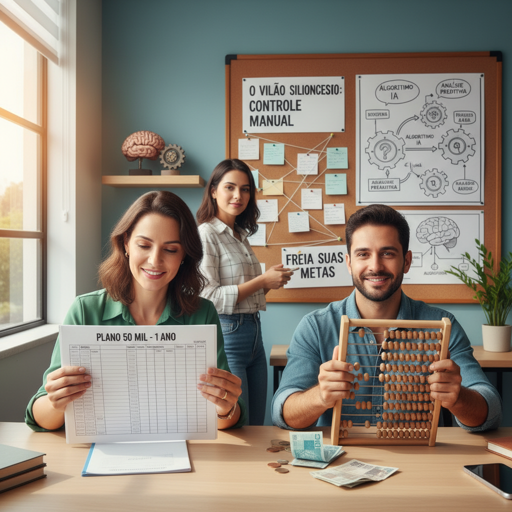 Pessoa frustrada com planilhas financeiras complexas para juntar 50 mil