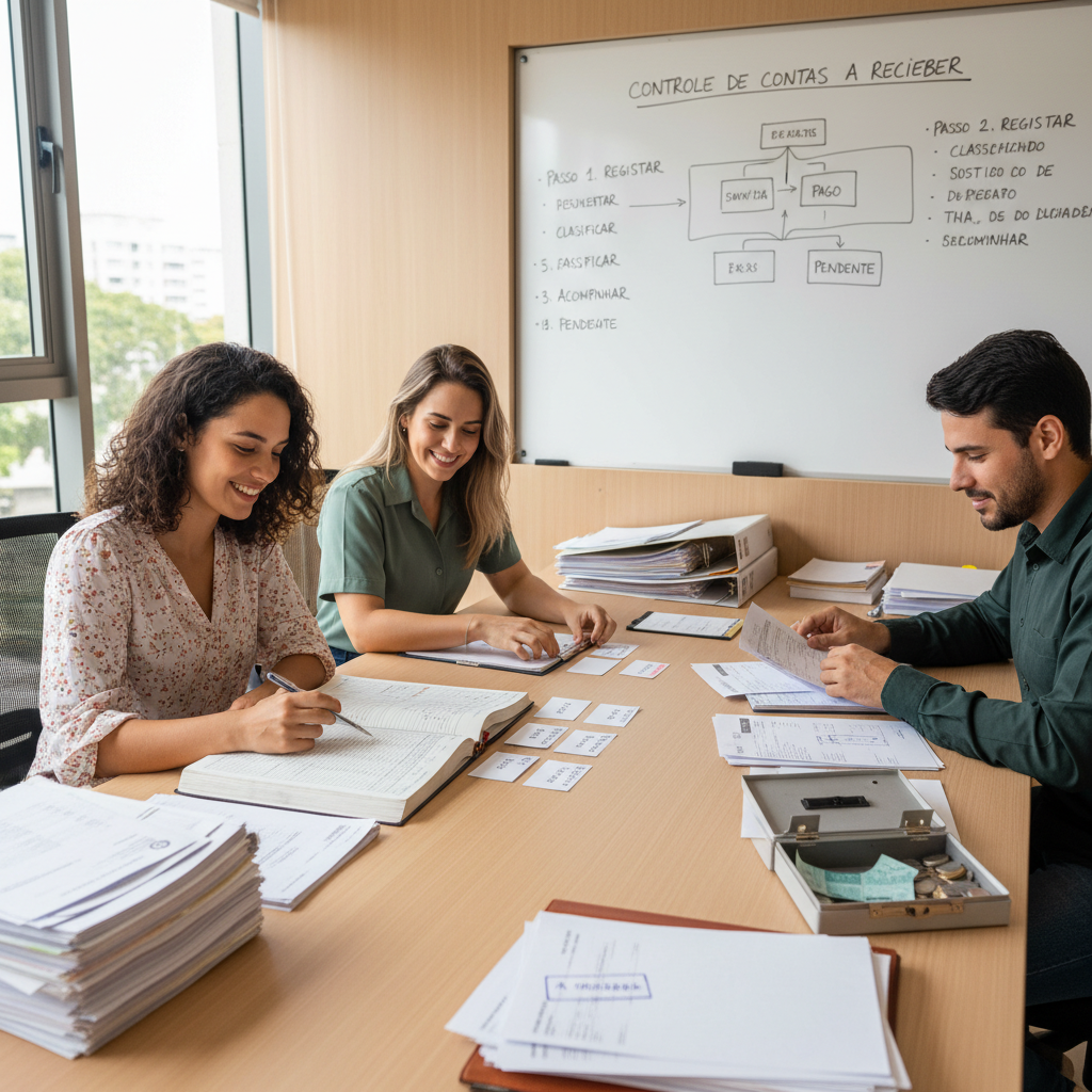 Dashboard digital mostrando gráficos coloridos de contas a receber organizadas por status