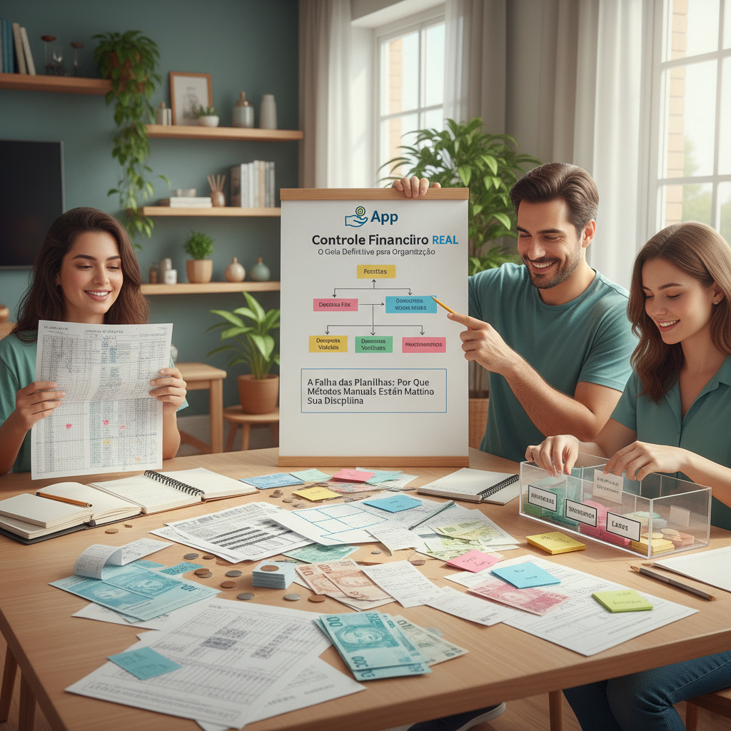 Comparação entre controle financeiro app e planilha de gastos tradicional frustrante