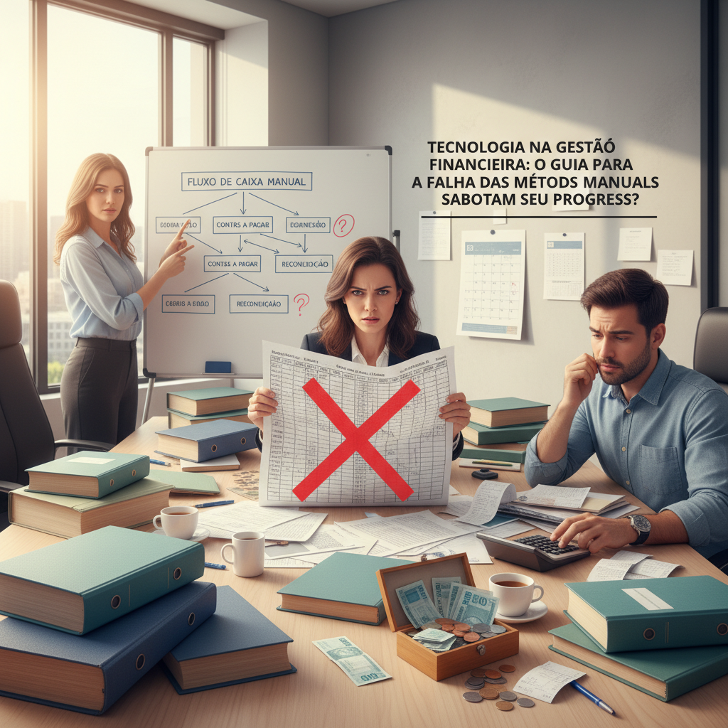 Pessoa frustrada com planilha financeira complexa, buscando tecnologia gestão financeira