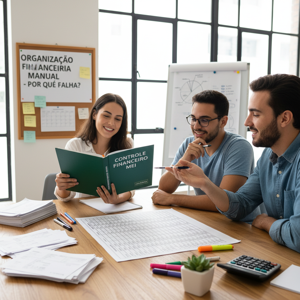 Controle Financeiro MEI: Os 5 Indicadores Que Todo MEI Precisa Monitorar Para Não Quebrar Pessoa tentando fazer controle financeiro MEI com papel e caneta