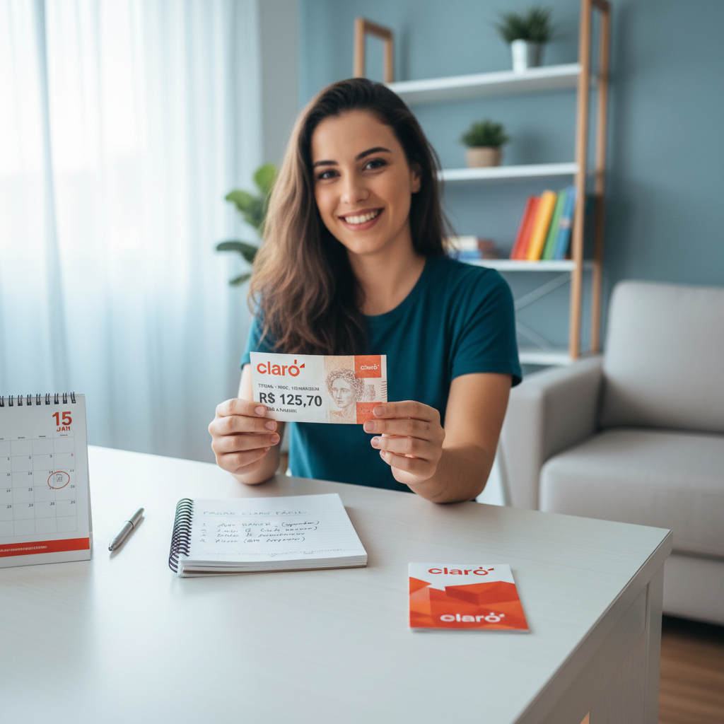 Como pagar fatura da Claro sem atrasar, cair em golpe e perder o controle do mês Homem usando celular para pagar fatura da Claro via Pix e organizando finanças