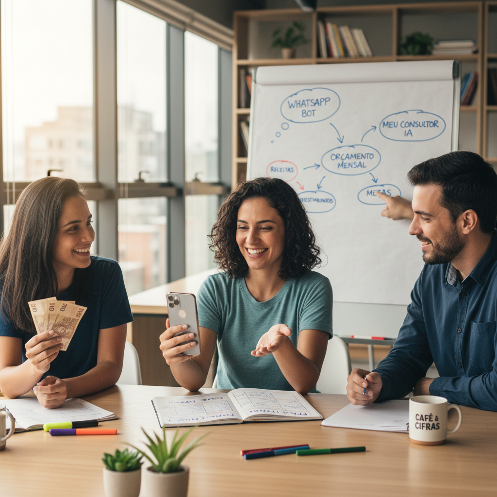 Interface do WhatsApp funcionando como um organizador financeiro gratuito inteligente