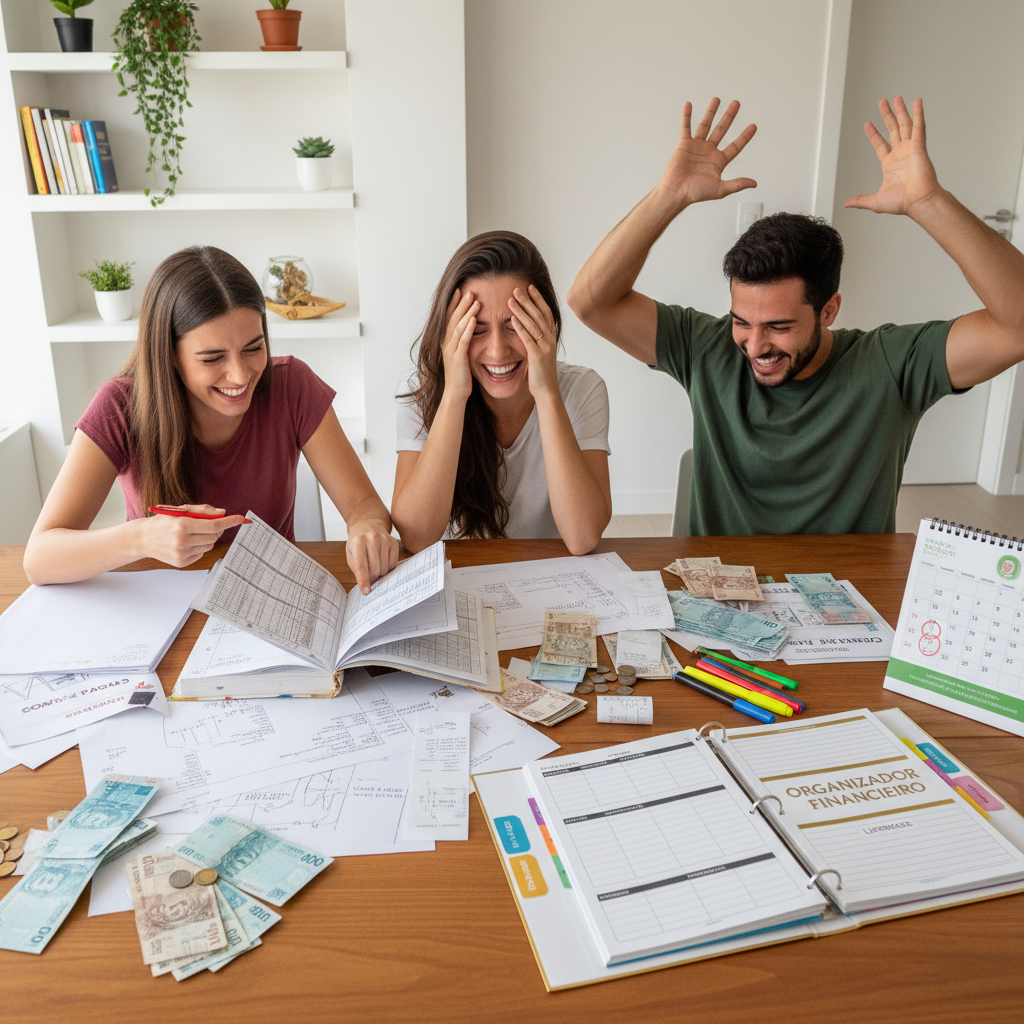 Pessoa frustrada tentando preencher controle de gastos no Excel em um computador