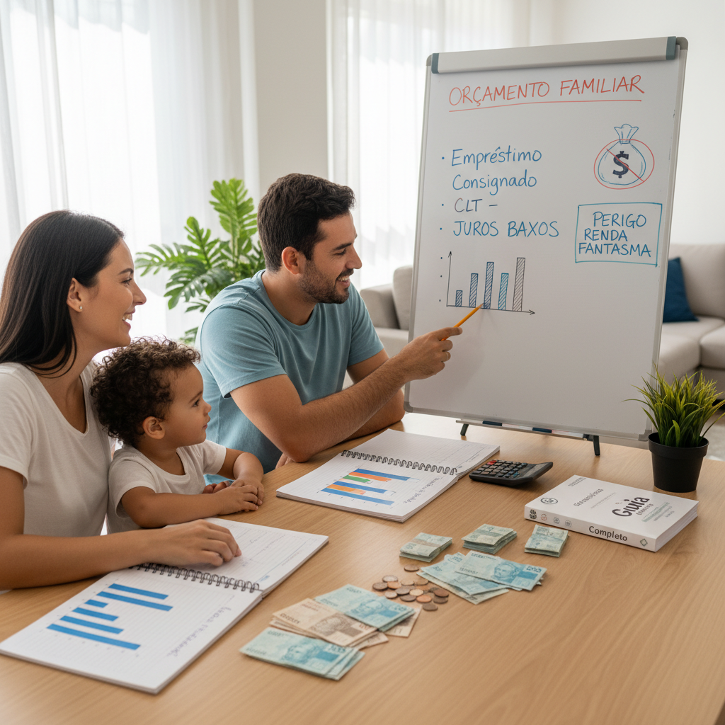 Empréstimo consignado CLT: como funciona, quando vale a pena e como usar com segurança Pessoa confusa olhando extrato bancário com desconto de empréstimo consignado CLT