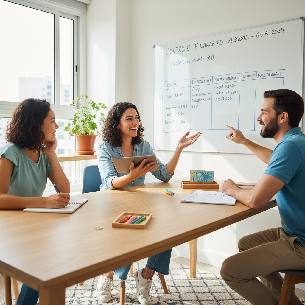 Homem usando controle financeiro pessoal online gratuito no celular para organizar orçamento