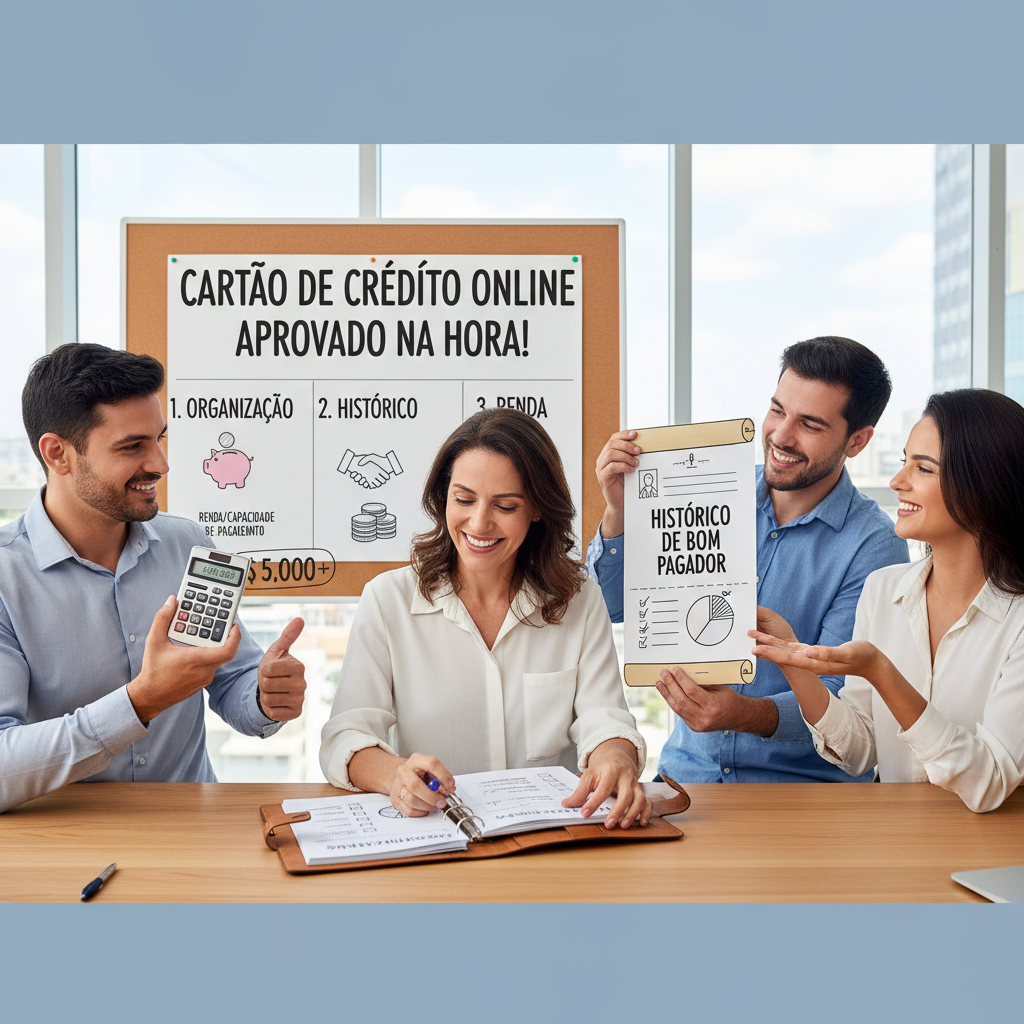 Infográfico mostrando os pilares para aprovação de cartão de crédito online aprovado na hora