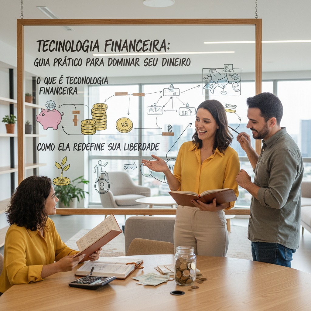 Homem usando smartphone para gerenciar tecnologia financeira e alcançar liberdade financeira