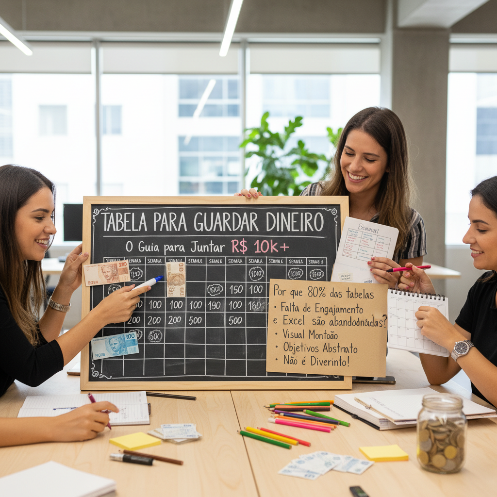 Gráfico e pessoa frustrada mostrando por que tabelas de papel e excel para guardar dinheiro são abandonadas