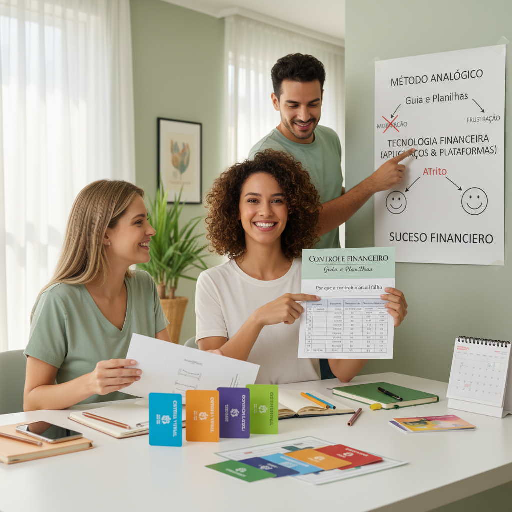 Ilustração mostrando a frustração de perder registros financeiros manuais e a solução digital no WhatsApp