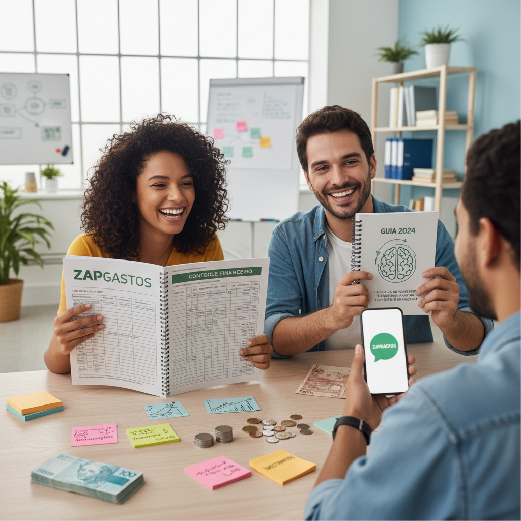Interface do ZapGastos no WhatsApp mostrando registro de despesa por inteligência artificial