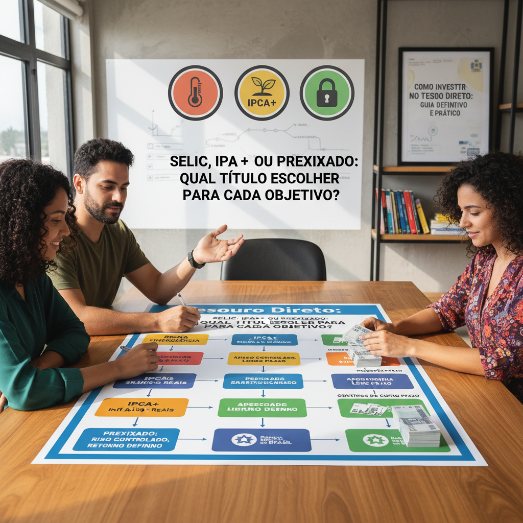 Como Investir no Tesouro Direto: Guia Completo para Sair da Poupança e Fazer o Dinheiro Trabalhar por Você Gráfico comparativo entre Tesouro Selic, IPCA e Prefixado para decidir como investir tesouro direto